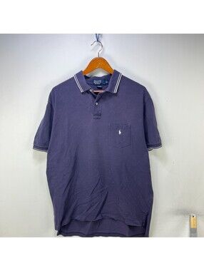 Vintage Polo Ralph Lauren Navy Striped Collar Pocket Polo XL